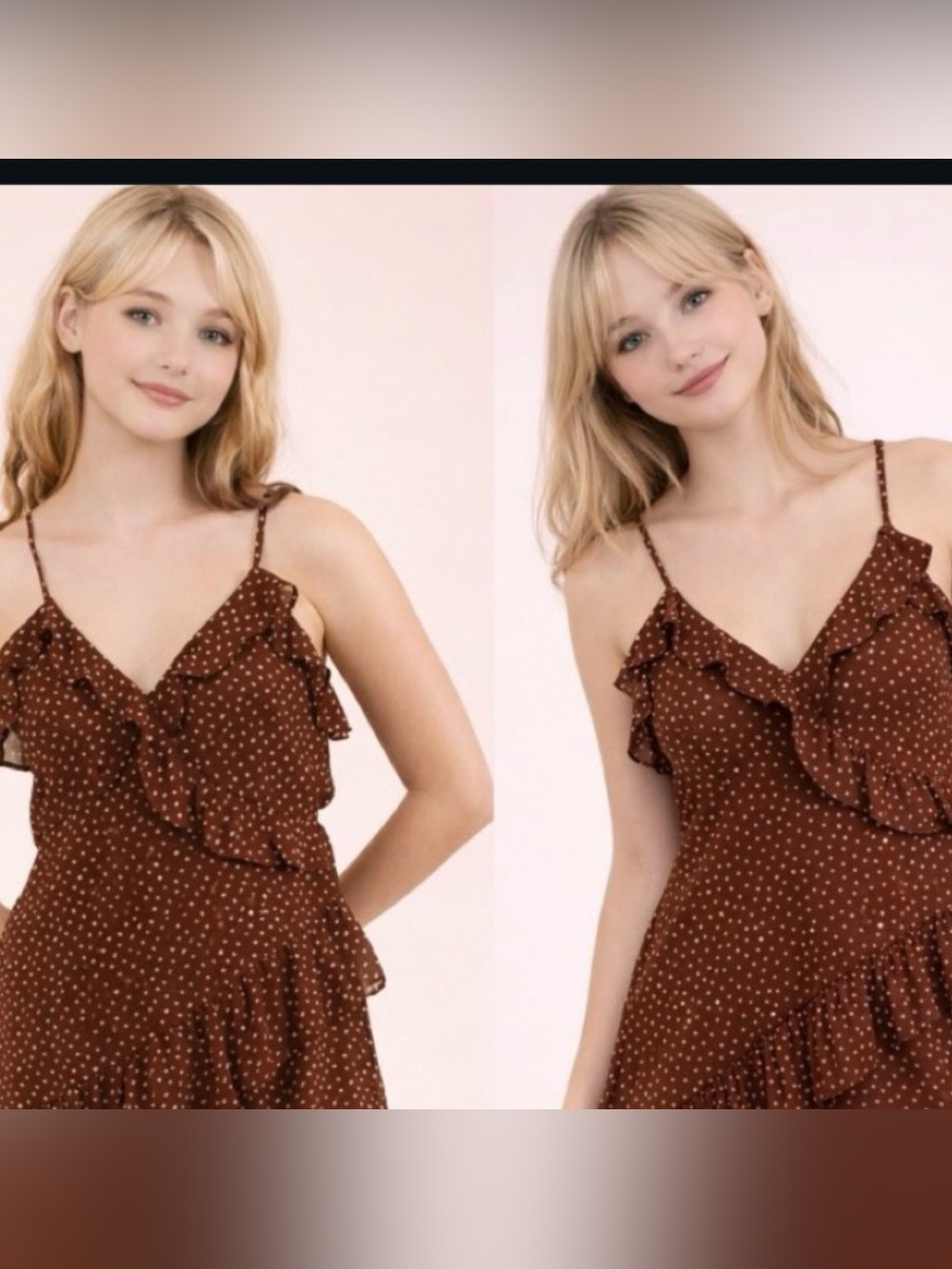 Pie in the sky tiered ruffle brown sheer polka dot tank Size L